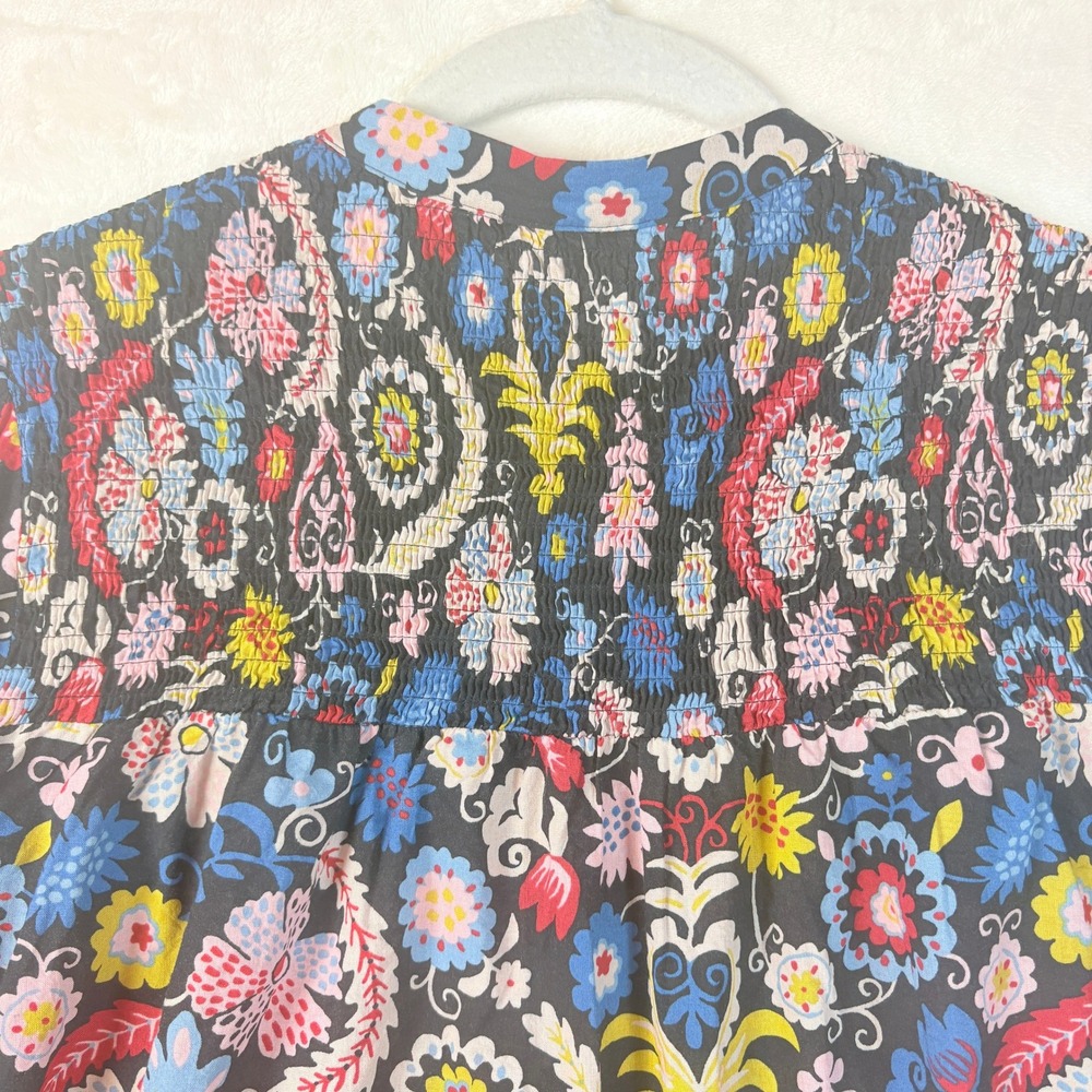 Boden Blouse Women Sz US 6 UK 10 Floral Paisley Smocked Cotton Multi Color - Picture 10 of 13